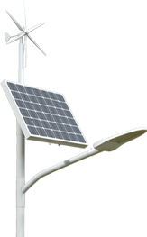 lampa hybrydowa.  Lampa LED na słupie 8 m z panelem solarnym i turbiną wiatrową